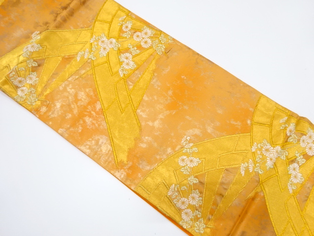 JAPANESE KIMONO / VINTAGE FUKURO OBI / WOVEN FLORAL PLANTS